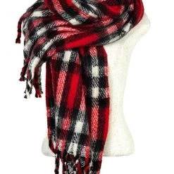 Andrea Bijoux Red Plaid Fringed Scarf ACCESSORIES
