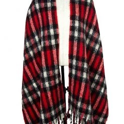 Andrea Bijoux Red Plaid Fringed Scarf ACCESSORIES