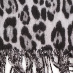 Cap Zone Leopard Print Fringed Scarf - Grey