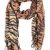 Cap Zone Tiger Print Fringed Scarf - Black & Orange ACCESSORIES