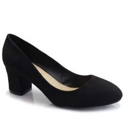 Verona Collection SHOES Block Heel Pump In Black Faux Suede - Size 7