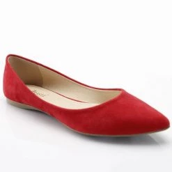 Verona Collection Pointed Toe Faux Suede Flat In Red SHOES