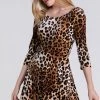 Blooms In The City Leopard Print Velvet 3/4 Sleeve Skater Dress APPAREL