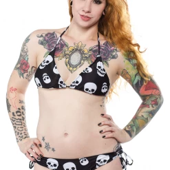 Sourpuss Clothing APPAREL Lust For Skulls String Bikini Bottoms - Size XXL
