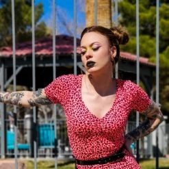 Sourpuss Clothing APPAREL Suzie Top - Neon Pink Leopard