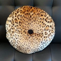 Sourpuss Clothing Leopard Print Velvet Round Pillow