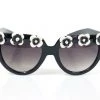 Naked City Clothing ACCESSORIES Flower Trim Sunglasses - Black