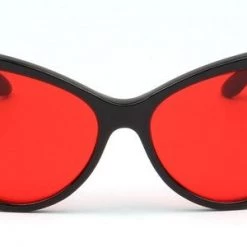 Cramilo Eyewear ACCESSORIES Retro Cat Eye Sunglasses In Black With Red Lens