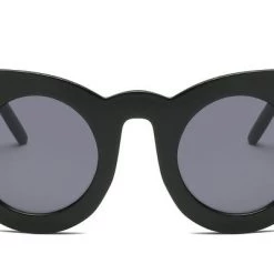 Cramilo Eyewear Thick Frame Round Lens Cat Eye Sunglasses In Black