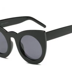 Cramilo Eyewear Thick Frame Round Lens Cat Eye Sunglasses In Black