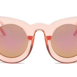 Cramilo Eyewear Thick Frame Round Lens Cat Eye Sunglasses In Pink
