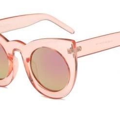 Cramilo Eyewear Thick Frame Round Lens Cat Eye Sunglasses In Pink
