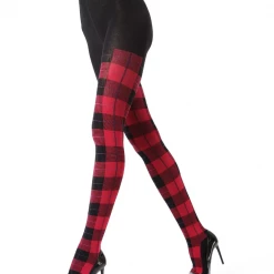 MeMoi XL & LARGER Plaid Sweater Tights - Black & Red