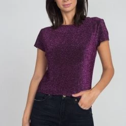 Day G APPAREL Metallic Knit Top In Purple