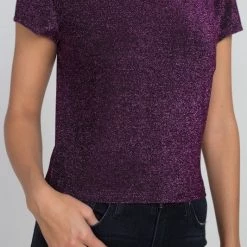 Day G APPAREL Metallic Knit Top In Purple