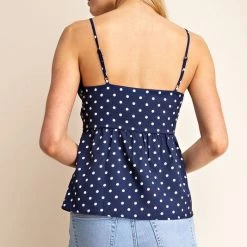 Gilli Navy & White Polka Dot Tie-Front Cami Top