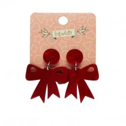 Erstwilder ACCESSORIES Essentials Bow Drop Earrings - Red Ripple