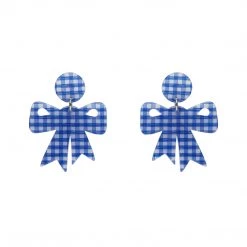 Erstwilder Essentials Bow Drop Earrings - Blue Gingham