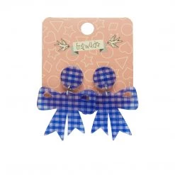 Erstwilder Essentials Bow Drop Earrings - Blue Gingham