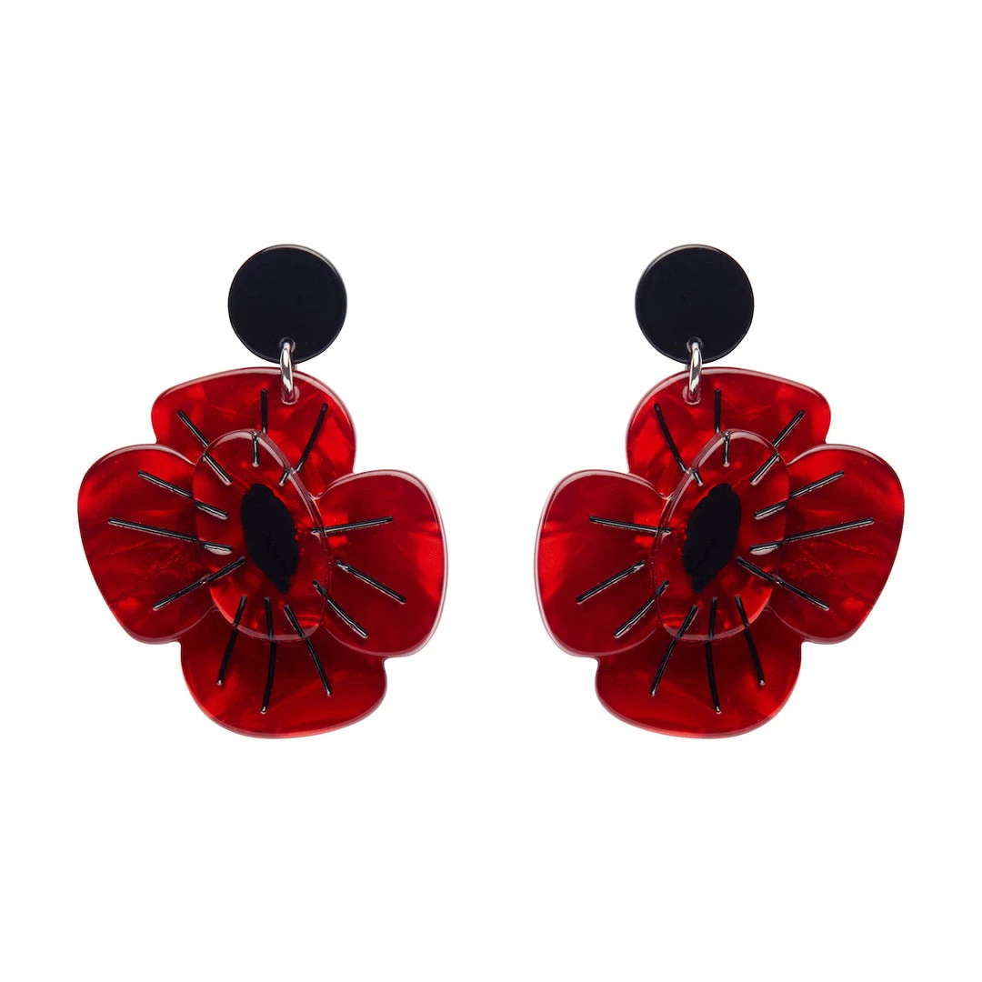 Erstwilder ACCESSORIES Remembrance Poppy Drop Earrings 3 Erstwilder ACCESSORIES Remembrance Poppy Drop Earrings