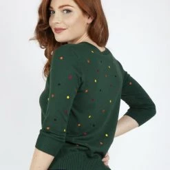 Voodoo Vixen APPAREL Multi-Color Dot V-Neck Cardigan - Green - Size XS