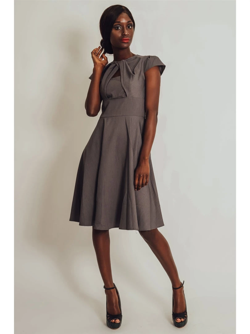 Voodoo Vixen Geneva Grey Peek-a-Boo Flare Dress 4 Voodoo Vixen Geneva Grey Peek-a-Boo Flare Dress