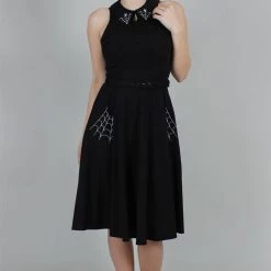 Voodoo Vixen APPAREL Charlie Flare Dress With Spiderweb Embroidery