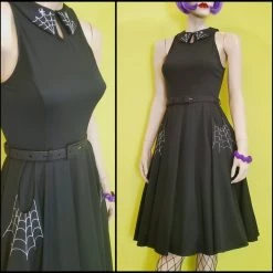 Voodoo Vixen APPAREL Charlie Flare Dress With Spiderweb Embroidery