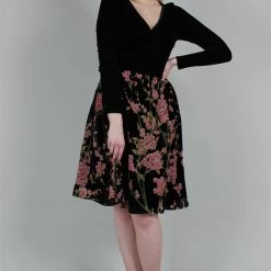 Voodoo Vixen Cheryl Velvet Floral Flare Dress APPAREL