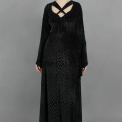 Voodoo Vixen "Mistress Of The Dark" Black Velvet Maxi Dress APPAREL